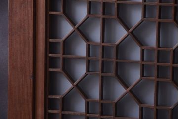 古民具・骨董　組子入りすりガラス帯のアンティーク板戸