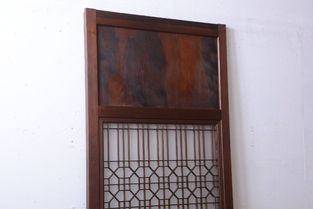 古民具・骨董　組子入りすりガラス帯のアンティーク板戸