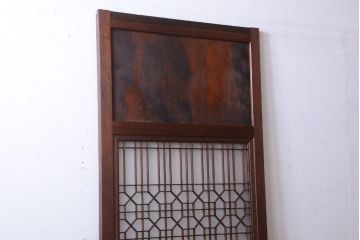 古民具・骨董　組子入りすりガラス帯のアンティーク板戸