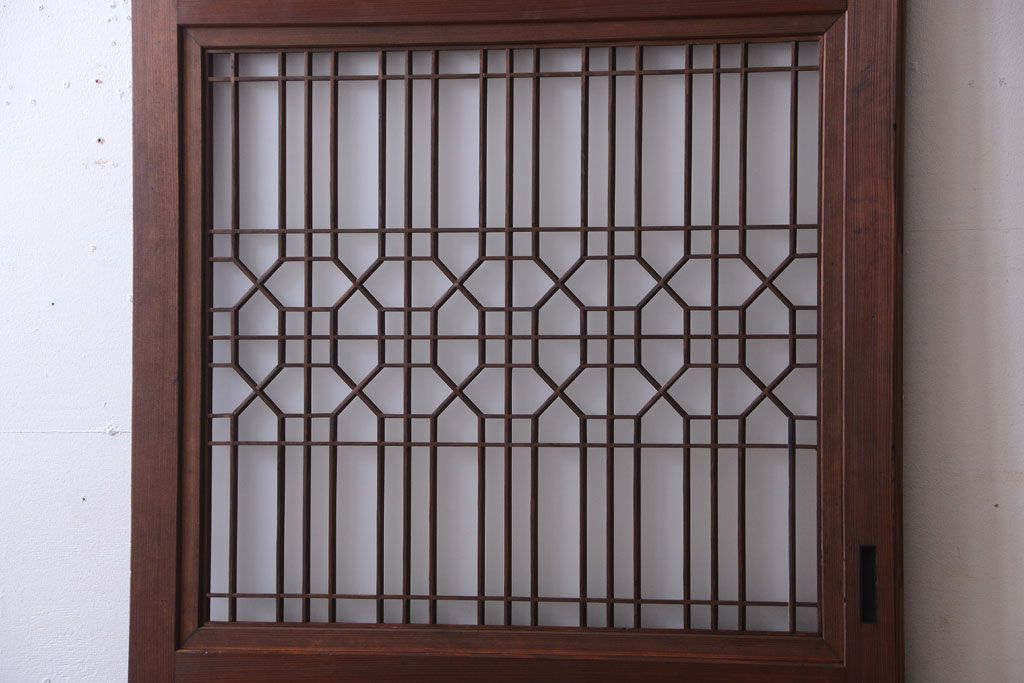 古民具・骨董　組子入りすりガラス帯のアンティーク板戸