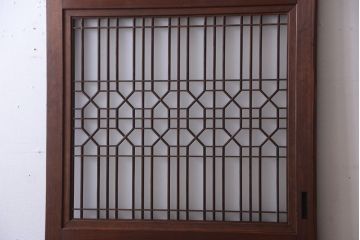 古民具・骨董　組子入りすりガラス帯のアンティーク板戸