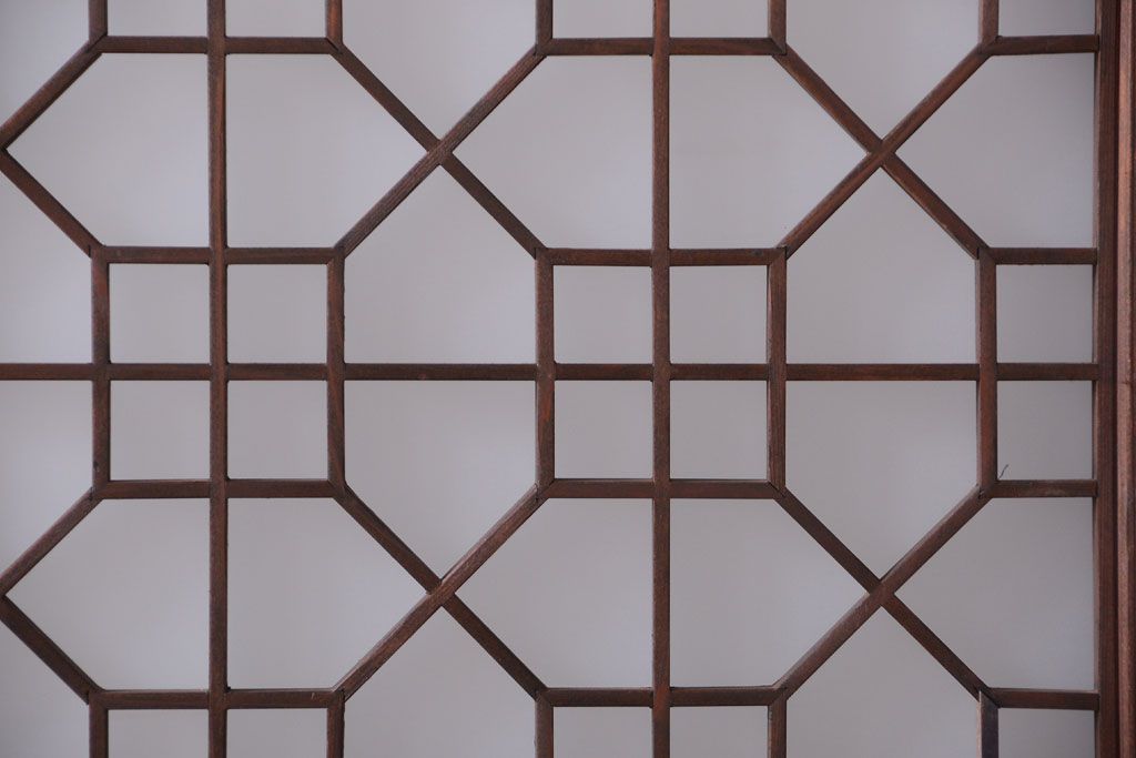 古民具・骨董　組子入りすりガラス帯のアンティーク板戸