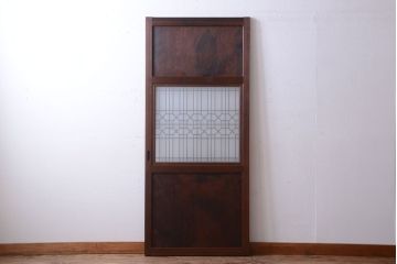古民具・骨董　組子入りすりガラス帯のアンティーク板戸