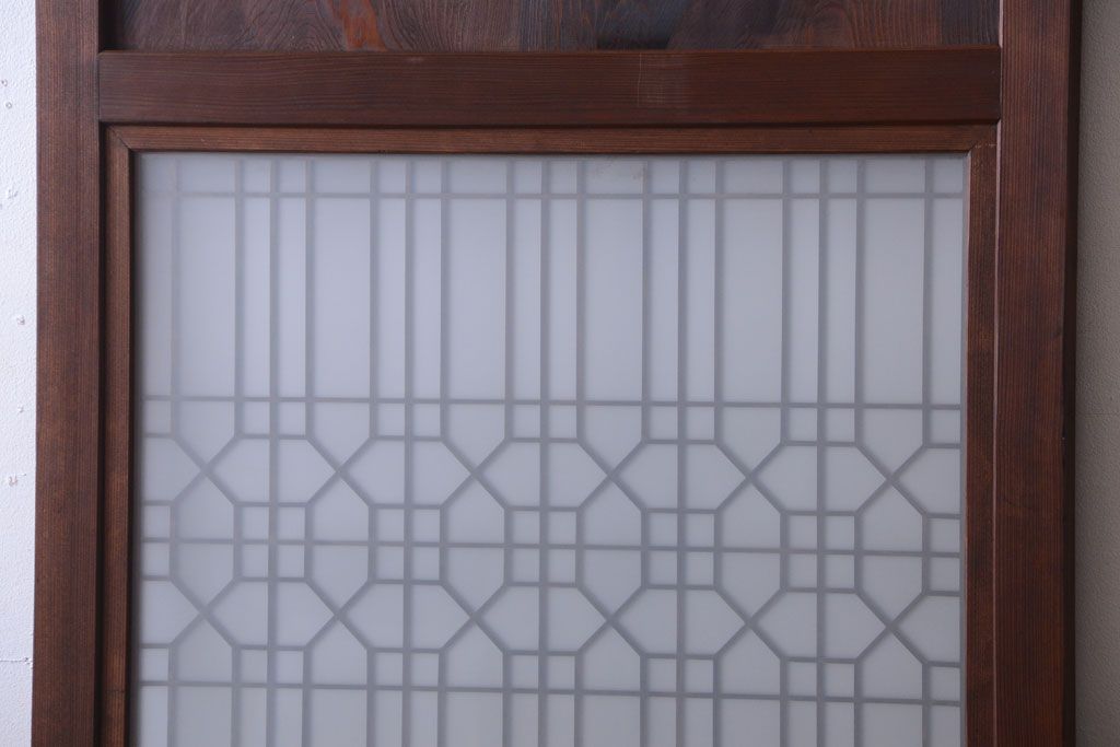 古民具・骨董　組子入りすりガラス帯のアンティーク板戸