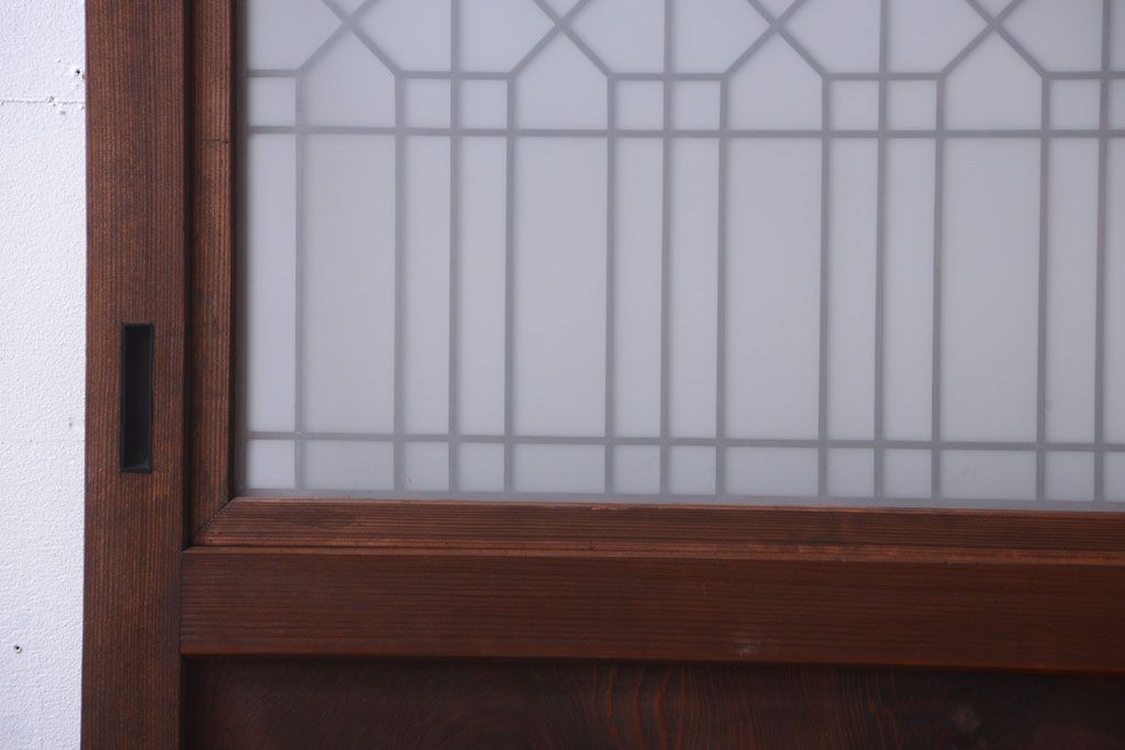 古民具・骨董　組子入りすりガラス帯のアンティーク板戸