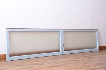 アンティーク　ダイヤガラス入り!ペイントのガラス戸2枚セット(窓)(1)