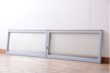 アンティーク　ダイヤガラス入り!ペイントのガラス戸2枚セット(窓)(1)