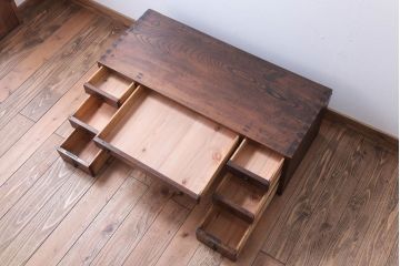 アンティーク家具　古民具・骨董　明治〜大正期!総欅材の高級アンティーク帳場机(両袖机・文机)