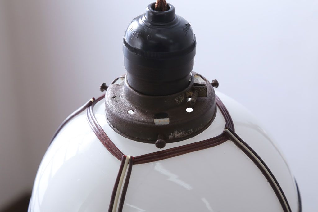 アンティーク　和の雰囲気溢れるガラスシェード天井照明(電傘)