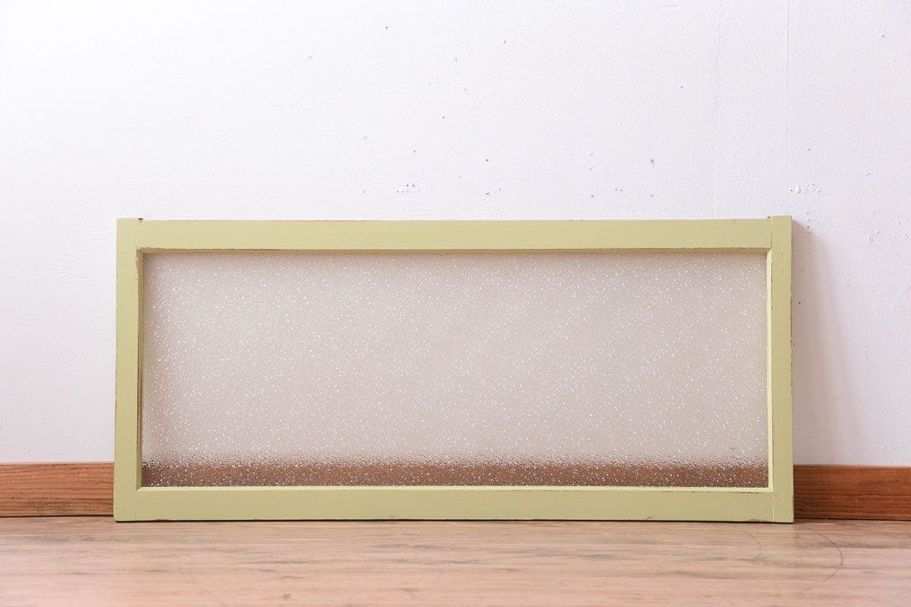 アンティーク　ダイヤガラス入り!グリーンペイントの明り取り(窓)