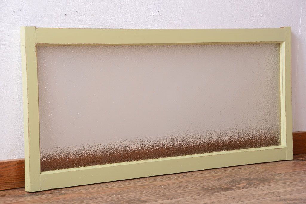 アンティーク　ダイヤガラス入り!グリーンペイントの明り取り(窓)