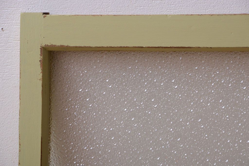 アンティーク　ダイヤガラス入り!グリーンペイントの明り取り(窓)