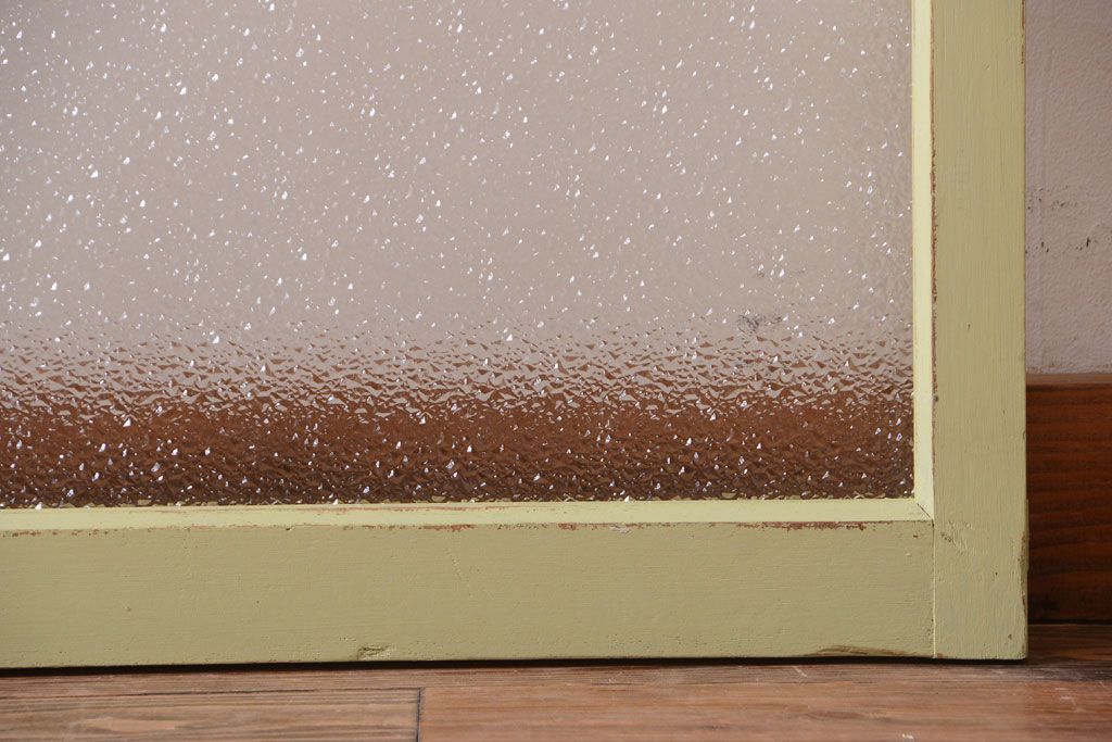 アンティーク　ダイヤガラス入り!グリーンペイントの明り取り(窓)