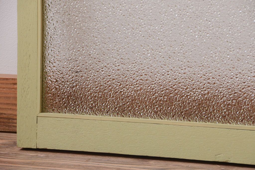 アンティーク　ダイヤガラス入り!グリーンペイントの明り取り(窓)