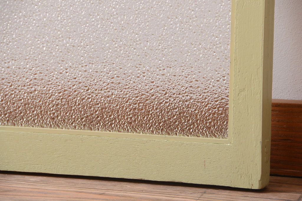 アンティーク　ダイヤガラス入り!グリーンペイントの明り取り(窓)