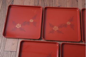 アンティーク雑貨　アンティーク　大正〜昭和初期　沈金蒔絵木製お膳5枚(漆器)(1)