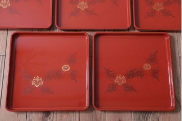 アンティーク雑貨　アンティーク　大正〜昭和初期　沈金蒔絵木製お膳5枚(漆器)(1)