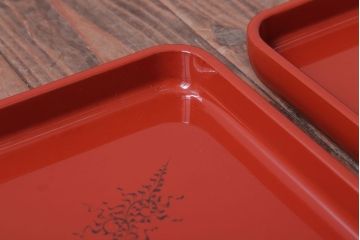 アンティーク雑貨　アンティーク　大正〜昭和初期　沈金蒔絵木製お膳5枚(漆器)(1)