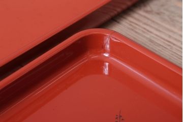 アンティーク雑貨　アンティーク　大正〜昭和初期　沈金蒔絵木製お膳5枚(漆器)(1)