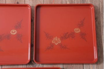 アンティーク雑貨　アンティーク　大正〜昭和初期　沈金蒔絵木製お膳5枚(漆器)(2)