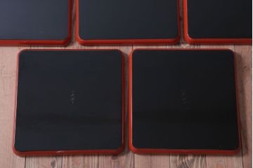 アンティーク雑貨　アンティーク　大正〜昭和初期　沈金蒔絵木製お膳5枚(漆器)(2)