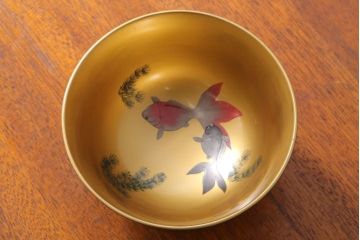 アンティーク雑貨　アンティーク　大正〜昭和初期　金魚の図　木製蒔絵盃洗(漆器)(1)