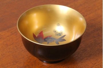 アンティーク雑貨　アンティーク　大正〜昭和初期　金魚の図　木製蒔絵盃洗(漆器)(1)
