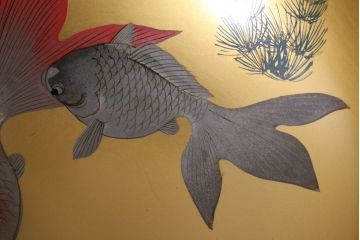 アンティーク雑貨　アンティーク　大正〜昭和初期　金魚の図　木製蒔絵盃洗(漆器)(1)