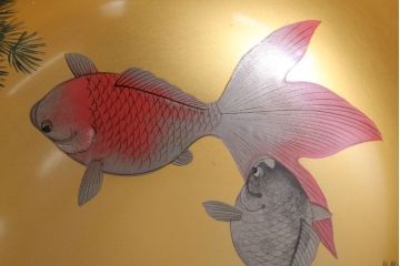 アンティーク雑貨　アンティーク　大正〜昭和初期　金魚の図　木製蒔絵盃洗(漆器)(1)
