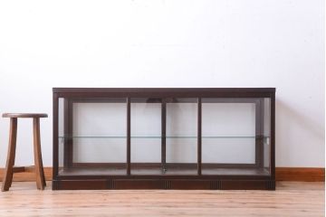 アンティーク家具　大正ロマン　古い木製の背が低いガラスケース(ショーケース)