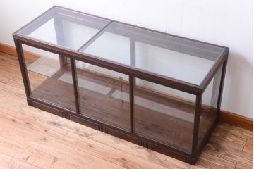 アンティーク家具　大正ロマン　古い木製の背が低いガラスケース(ショーケース)