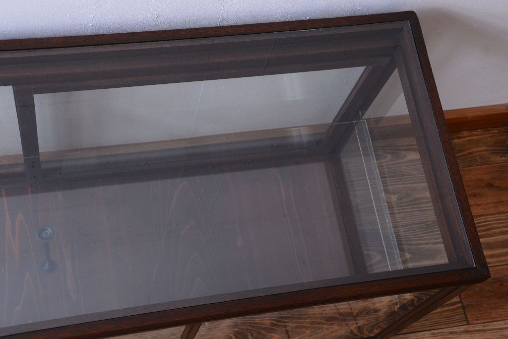 アンティーク家具　大正ロマン　古い木製の背が低いガラスケース(ショーケース)