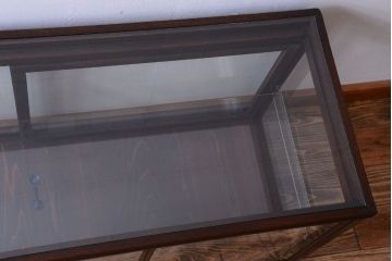 アンティーク家具　大正ロマン　古い木製の背が低いガラスケース(ショーケース)