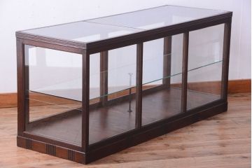 アンティーク家具　大正ロマン　古い木製の背が低いガラスケース(ショーケース)
