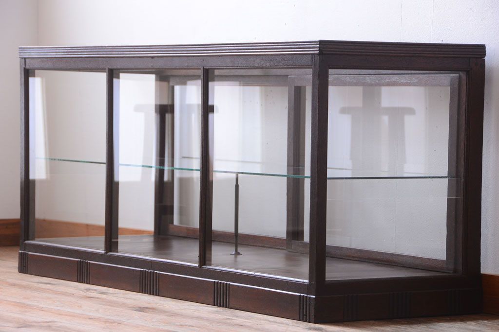 アンティーク家具　大正ロマン　古い木製の背が低いガラスケース(ショーケース)