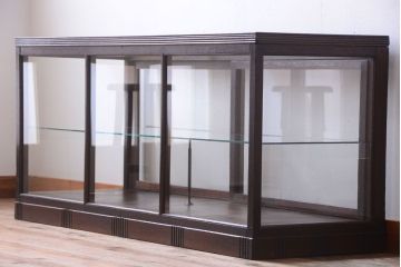 アンティーク家具　大正ロマン　古い木製の背が低いガラスケース(ショーケース)