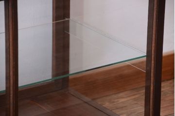 アンティーク家具　大正ロマン　古い木製の背が低いガラスケース(ショーケース)