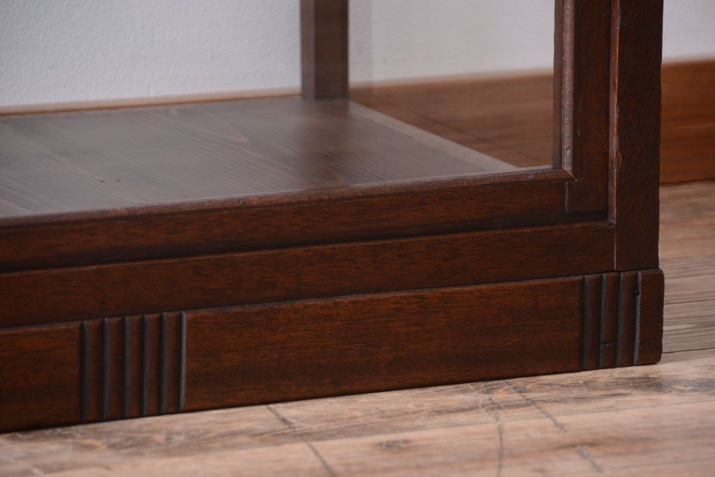 アンティーク家具　大正ロマン　古い木製の背が低いガラスケース(ショーケース)