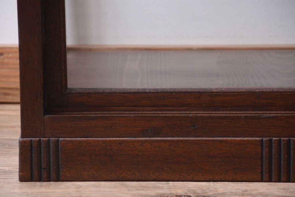 アンティーク家具　大正ロマン　古い木製の背が低いガラスケース(ショーケース)