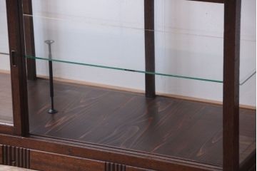 アンティーク家具　大正ロマン　古い木製の背が低いガラスケース(ショーケース)