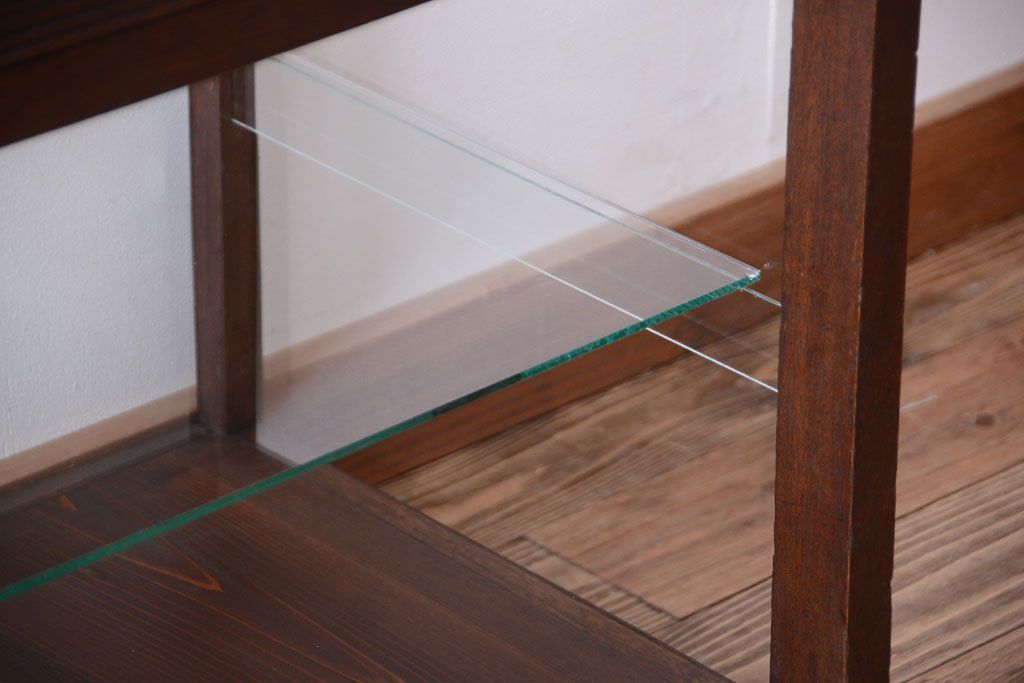 アンティーク家具　大正ロマン　古い木製の背が低いガラスケース(ショーケース)