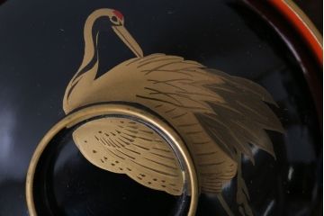アンティーク雑貨　アンティーク　昭和二年　木製の鶴蒔絵椀5客セット(漆器)