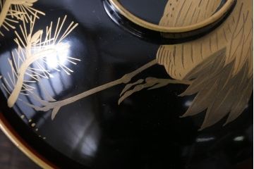 アンティーク雑貨　アンティーク　昭和二年　木製の鶴蒔絵椀5客セット(漆器)