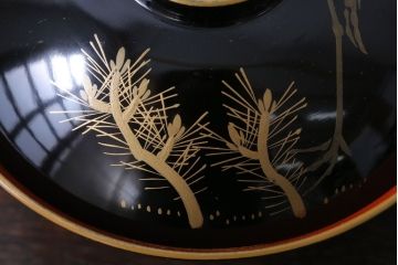 アンティーク雑貨　アンティーク　昭和二年　木製の鶴蒔絵椀5客セット(漆器)