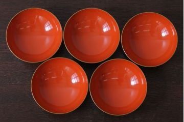 アンティーク雑貨　アンティーク　昭和二年　木製の鶴蒔絵椀5客セット(漆器)