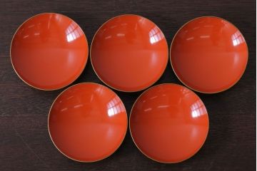 アンティーク雑貨　アンティーク　昭和二年　木製の鶴蒔絵椀5客セット(漆器)