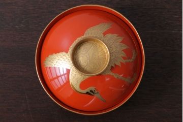 アンティーク雑貨　アンティーク　大正〜昭和初期　木製の鶴蒔絵椀5客セット(漆器)