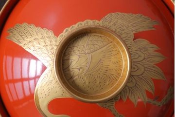 アンティーク雑貨　アンティーク　大正〜昭和初期　木製の鶴蒔絵椀5客セット(漆器)