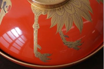アンティーク雑貨　アンティーク　大正〜昭和初期　木製の鶴蒔絵椀5客セット(漆器)