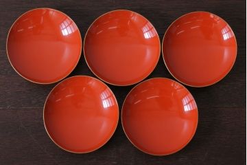 アンティーク雑貨　アンティーク　大正〜昭和初期　木製の鶴蒔絵椀5客セット(漆器)